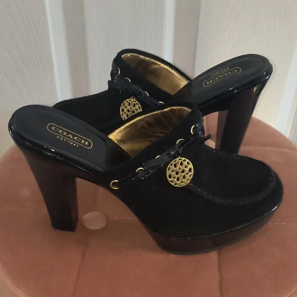 Coach Jodey Signature Black Suede Leather Mule Size 8 - Picture 4 of 9
